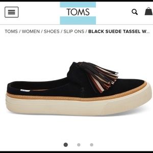 TOMS Black Suede Tassel Slip-Ons